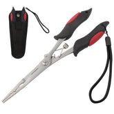 Long nose fishing pliers with sheath and lanyard