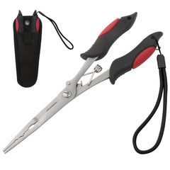 Long nose fishing pliers with sheath and lanyard
