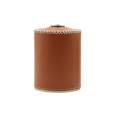 Longlasting gas tank leather cover front view protects small camping tanks from bumps.