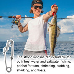 Stainless steel longline clip for fishing lines