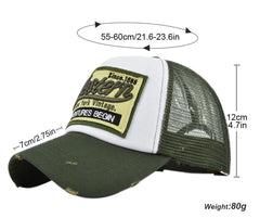 LONGTEN half mesh denim cap back view showing adjustable strap for a universal fit