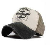 LONGTEN Vintage denim cap with anchor pattern and frayed edge for casual outdoor style