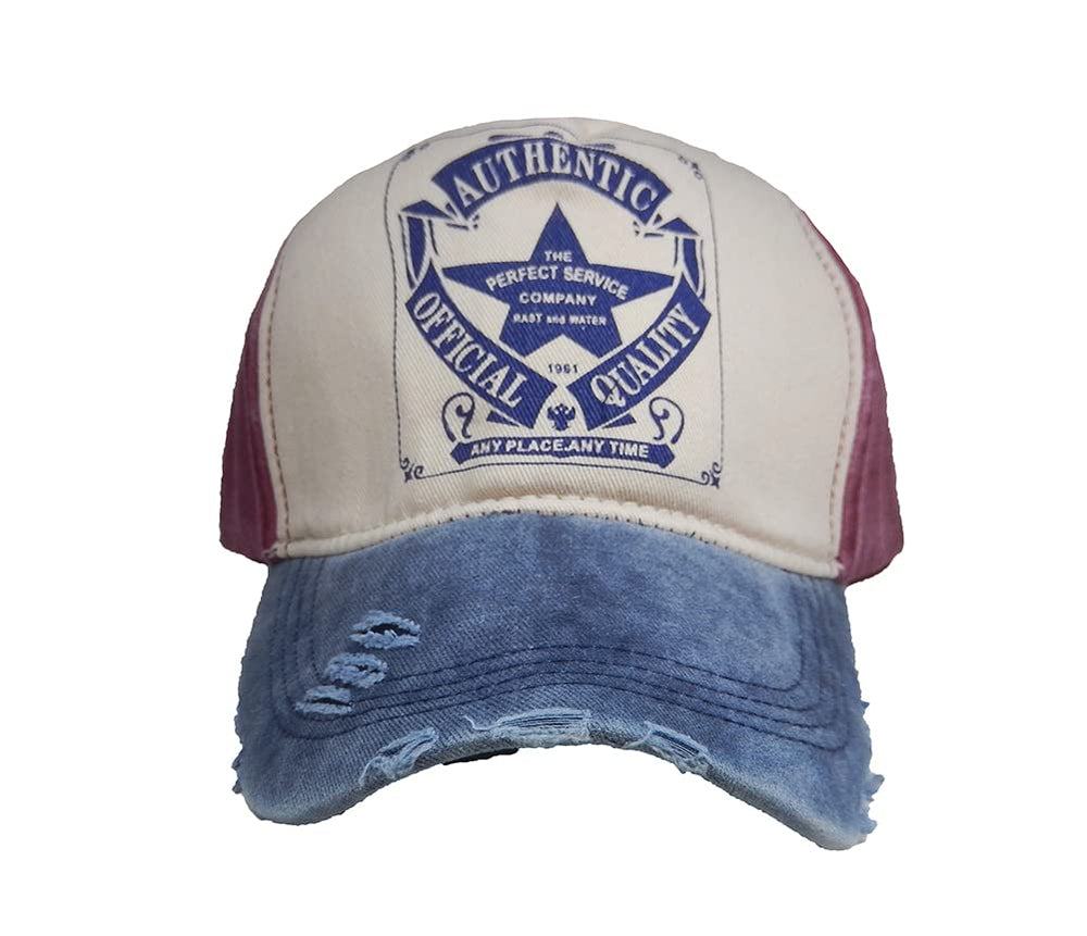 LONGTEN vintage denim cap with frayed edge for sun protection and style