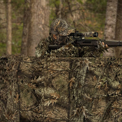LOOGU camo netting polyester fabric close-up shows durable, waterproof camouflage.
