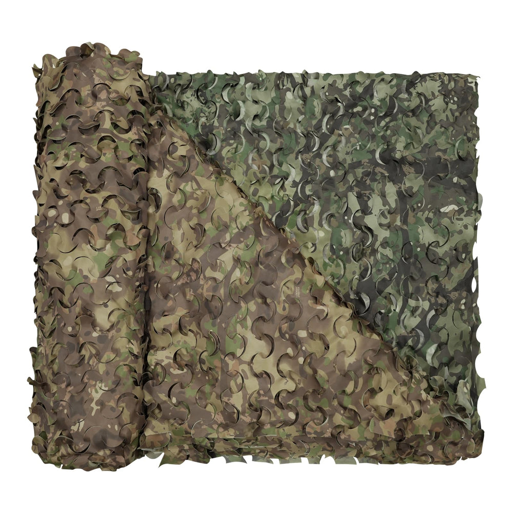 LOOGU camouflage netting roll highlights waterproof polyester texture for rugged outdoor use.