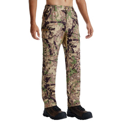 LOOGU men's camo hunting pants front view—quiet, breathable fabric for stealthy hunting.