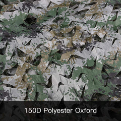 LOOGU Woodland Digital Camo Netting roll-out forest pattern demonstrates quick outdoor shading setup