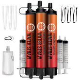 Lormandy Emergency Water Filter Straw close-up showing 0.1 micron filtration for safe hydration