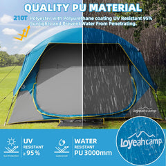 Loyeahcamp tent waterproof fabric keeps interior dry during light rain.