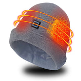 LPCRILLY heated hat front view grey providing all head warmth on cold days