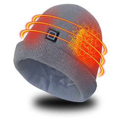 LPCRILLY heated hat front view grey providing all head warmth on cold days