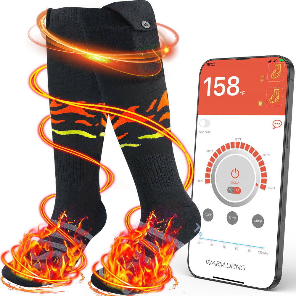 LQTTEK heated socks showing 360-degree heat coverage for warm toes during winter outdoor activities