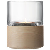 LSA International Lotta lantern with ash base, natural wood texture for warm ambiance.