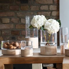 LSA International Lotta lantern on a shelf enhances cozy evenings.