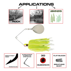 Luck-E-Strike Redman spinnerbait features a short-arm design for durability in thick cover