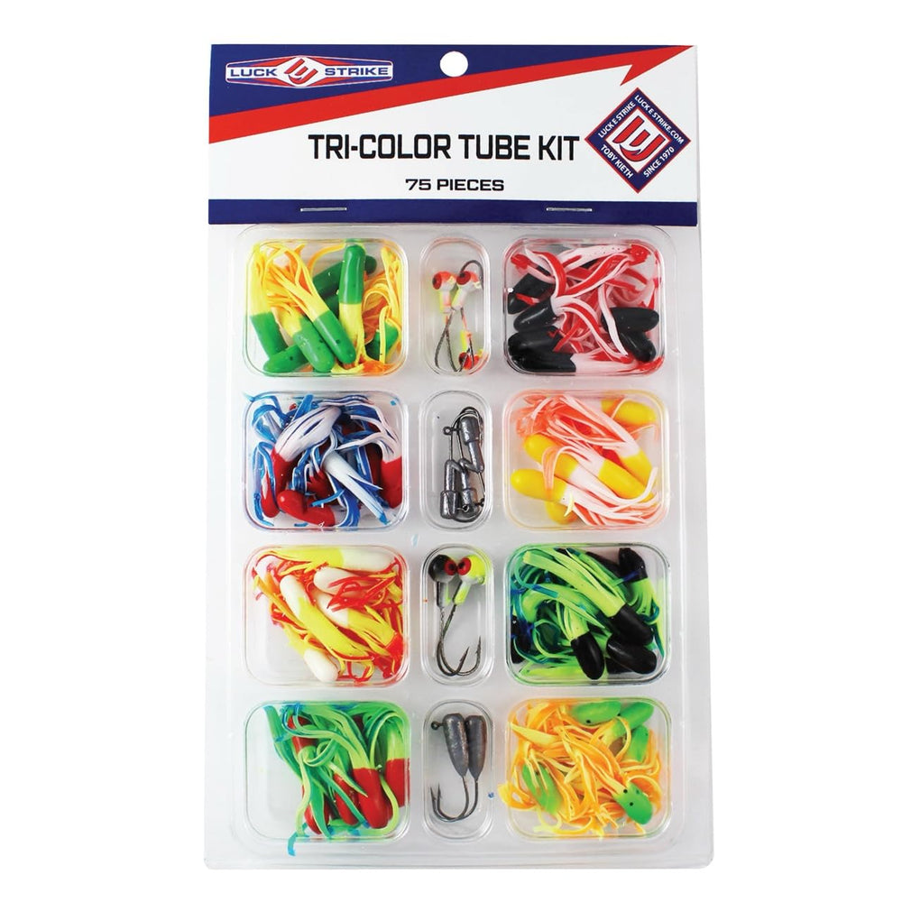 Luck-E-Strike tri-color tubes displayed for crappie and panfish targeting.