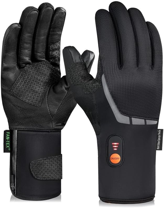 Luckcolor heated gloves front view showing even heat distribution for cold days.