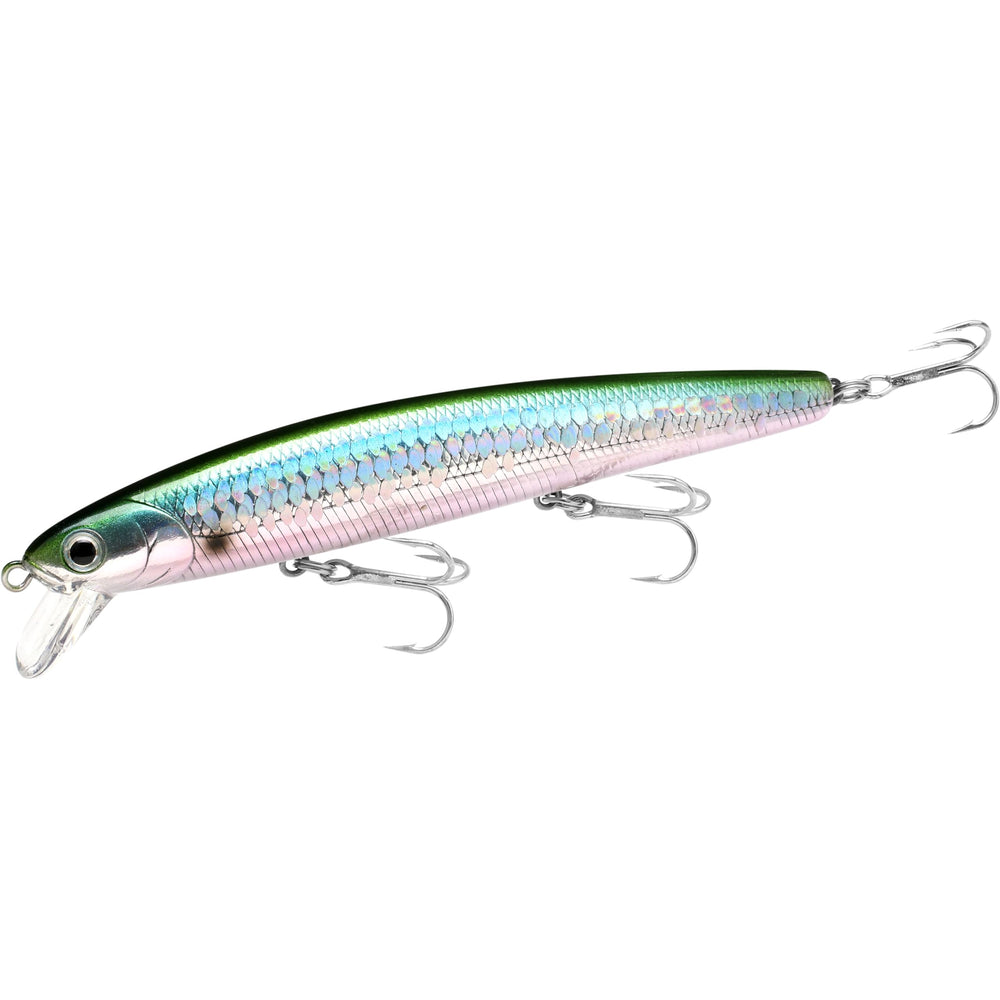 Lucky Craft FlashMinnow 110 in Green Herring glides lifelike to attract saltwater predators