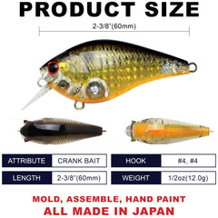 LC1-5 silent crankbait front profile 2-3/8 inch squarebill