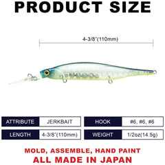 Lucky Craft Lightning Staysee 110SP Bone Pro-Blue dive-angle view highlights deep-water action.