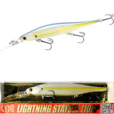 LUCKY CRAFT Lightning Staysee 110SP side view Chartreuse Shad boosts bass attraction.