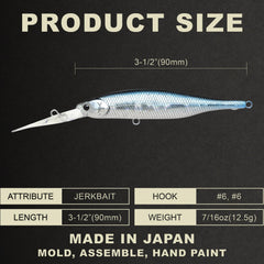 LUCKY CRAFT Staysee 90SP Aurora Black darting action simulates wounded baitfish for reaction bites.