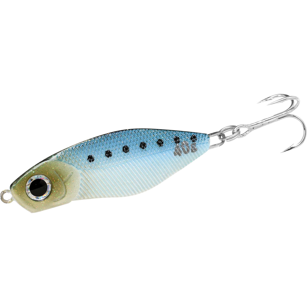 Front view of LUCKY CRAFT SW Wander 65 Halibut Jig 684 HR Super Glow Sardine/Green Glow