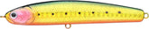 Lucky Craft Wander 95 golden green sardine, front view, ideal for halibut and seabass.