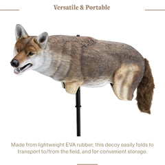Lucky Duck Yote Coyote Decoy includes two-piece stake for easy setup.