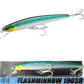 LUCKY CRAFT FlashMinnow 190SR side profile showing long casting lure for offshore fishing
