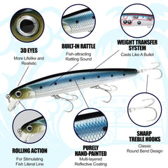 LUCKY CRAFT SW FlashMinnow 110 with three VMC hooks ensures reliable hooksets.