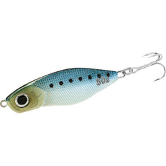 Lucky Craft SW Wander 65 Halibut Jig 50g – front view highlighting flat-body profile and glow color
