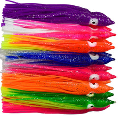 Luengo squid skirt lure in yellow-orange colors to attract saltwater game fish