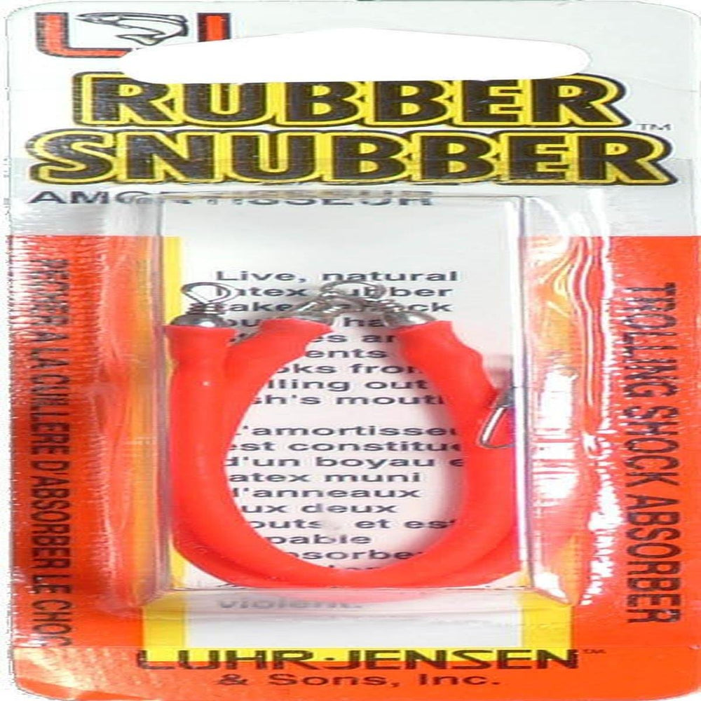Luhr Jensen Trout Snubber Fire color with controlled stretch to attract and protect hooks during trolling.