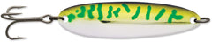 Luhr Jensen Krocodile treble hook with chrome-green mackerel finish, ideal for versatile trolling and casting.