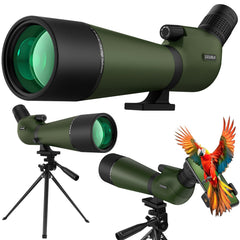 LULOLO spotting scope 30-90x90 zoom enables distant wildlife viewing.