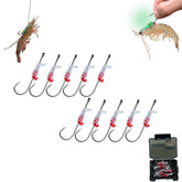 Glow-in-the-dark shrimp hook component close-up