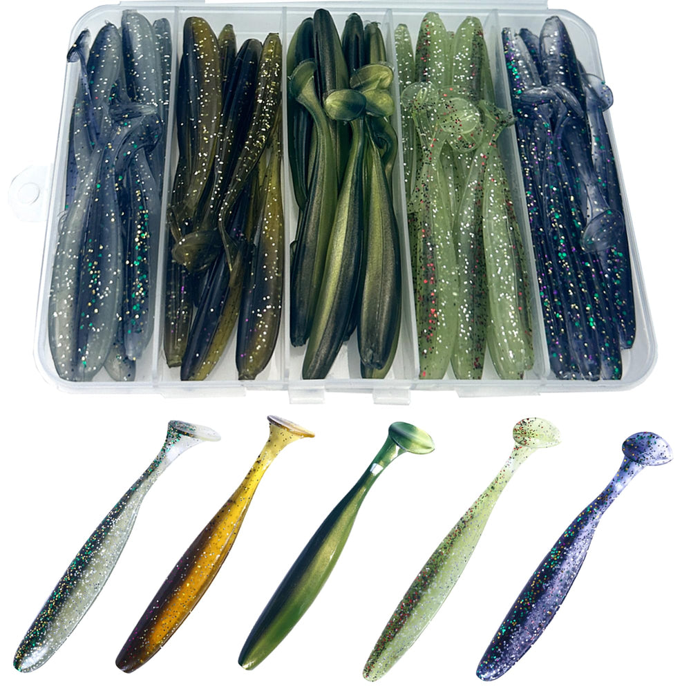 Lumista Paddle Tail Swim Baits set in box for organized selection