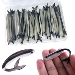 Lumista paddle-tail swimbaits in a box entice bass with lifelike action.