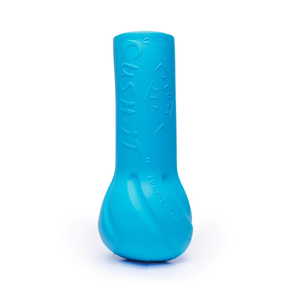 Luna Sea Cush-It floating rod butt cushion in blue mounted on a fishing rod