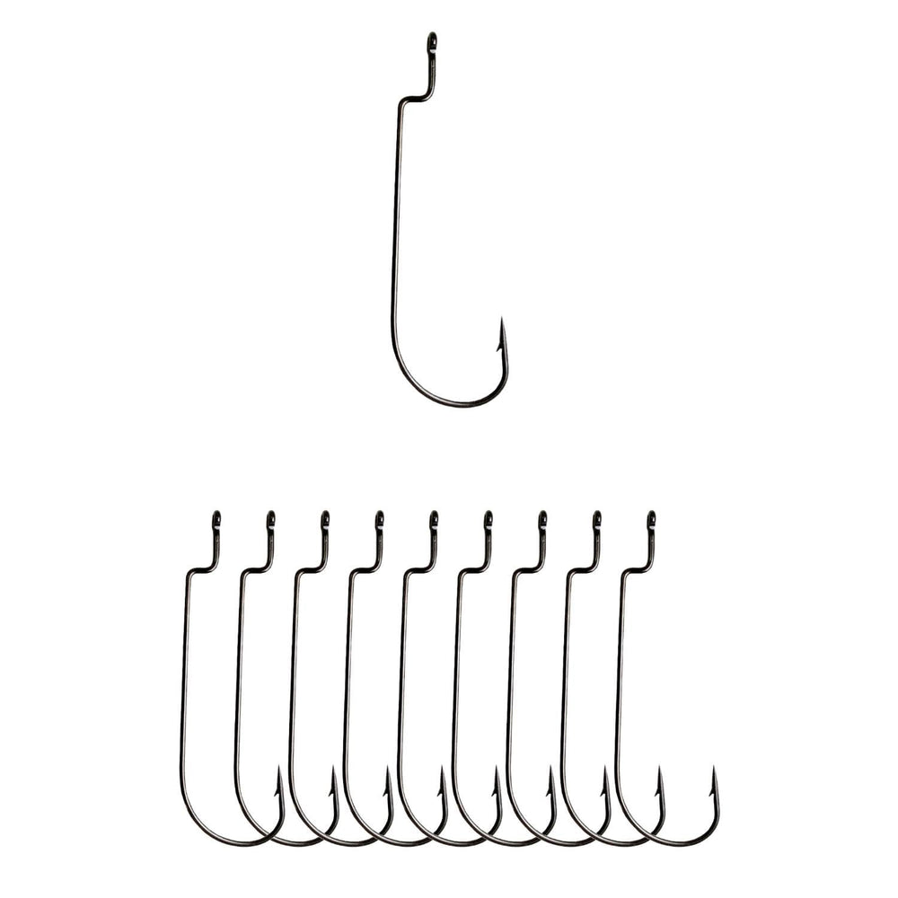 Lunker City offset hook closeup highlighting the extra long shank for Slug-Go balance