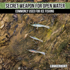 LUNKERHUNT double treble hook setup enhances hook quality and strike opportunities.