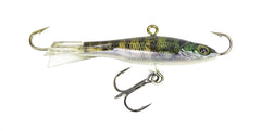 Lunkerhunt ice jig with fixed face and tail hooks entices panfish with shad realism