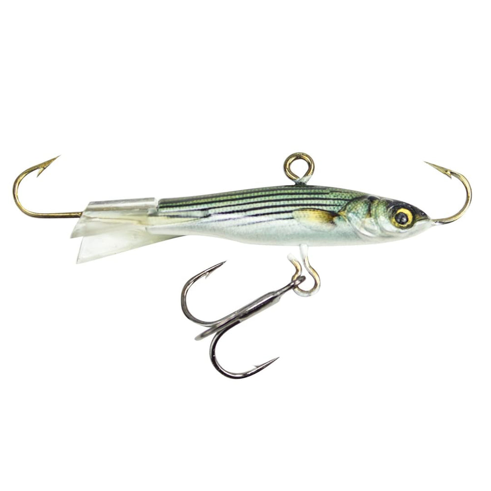 Lunkerhunt ice jig fixed face tail hooks delivers stable presentation on ice