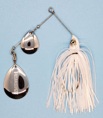 Lunkerhunt Impact Ignite Ghost spinnerbait showing twisted line tie for fast hook-ups.