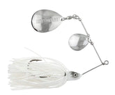 Lunkerhunt Impact Ignite Ghost spinnerbait with willow leaf blades for strong underwater vibration.