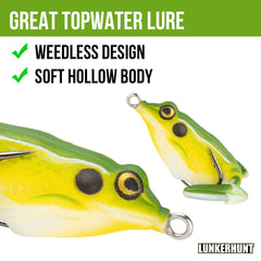 LUNKERHUNT Pocket Frog lure with legs extended during retrieve boosts strike chances