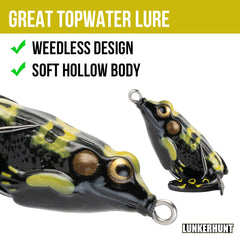Weedless design of Pocket Frog helps fishing through vegetation.