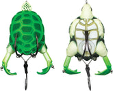 Lunkerhunt Prop Turtle lure gliding on water with bubble trail to attract bass.