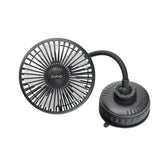Luno car camping fan suction cup attached to window showing secure cooling